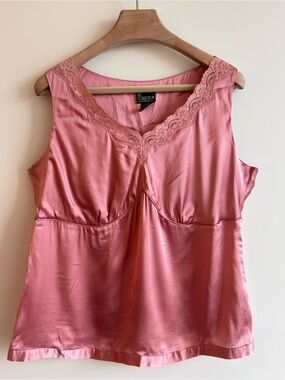 NY Collection Woman Pink 100% Silk Lace Trim Sleeveless Blouse Top 1X Y2K
